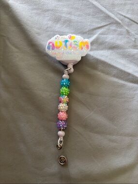 Autism Rainbow Beaded Badge Reel